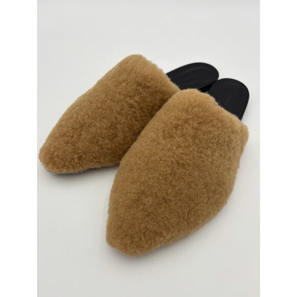 Jenni Kayne Shearling Slides Tan Tan Size 39 / 9 Point Toe Flats - Picture 14 of 14